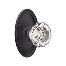 Load image into Gallery viewer, ASTORIA GLASS (AS) PRIVACY (BED/BATH) KNOB WITH 2-3/8" BACKSET AND 1/4" ROUND FACEPLATE AND STRIKEPLATE