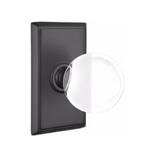 Load image into Gallery viewer, BRISTOL GLASS (BL) PRIVACY (BED/ BATH) KNOB WITH 2-3/8" BACKSET AND 1/4" ROUND FACEPLATE AND STRIKEPLATE WITH TRADITIONAL ROSETTE