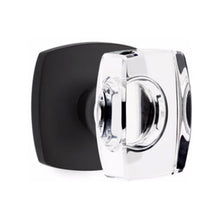 Load image into Gallery viewer, WINDSOR GLASS (WS) PRIVACY (BED/BATH) KNOB WITH 2-3/8" BACKSET AND 1/4" ROUND FACEPLATE AND STRIKEPLATE WITH MODERN ROSETTE