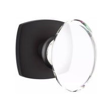 Load image into Gallery viewer, HAMPTON GLASS (HT) PRIVACY (BED/BATH) KNOB WITH 2-3/8" BACKSET AND 1/4" ROUND FACEPLATE AND STRIKEPLATE WITH MODERN ROSETTE