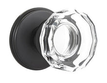 Load image into Gallery viewer, LOWELL GLASS (LW) PRIVACY (BED/BATH) KNOB WITH 2-3/8" BACKSET AND 1/4" ROUND FACEPLATE AND STRIKEPLATE