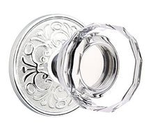 Load image into Gallery viewer, LOWELL GLASS (LW) PASSAGE (HALL/CLOSET) KNOB WITH 2-3/8" BACKSET AND 1/4" ROUND FACEPLATE AND STRIKEPLATE