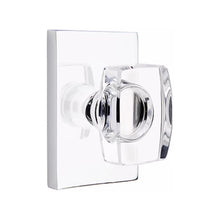 Load image into Gallery viewer, WINDSOR GLASS (WS) PRIVACY (BED/BATH) KNOB WITH 2-3/8" BACKSET AND 1/4" ROUND FACEPLATE AND STRIKEPLATE WITH MODERN ROSETTE