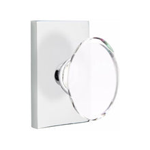 Load image into Gallery viewer, HAMPTON GLASS (HT) PRIVACY (BED/BATH) KNOB WITH 2-3/8" BACKSET AND 1/4" ROUND FACEPLATE AND STRIKEPLATE WITH MODERN ROSETTE