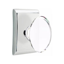 Load image into Gallery viewer, HAMPTON GLASS (HT) PRIVACY (BED/BATH) KNOB WITH 2-3/8" BACKSET AND 1/4" ROUND FACEPLATE AND STRIKEPLATE WITH MODERN ROSETTE