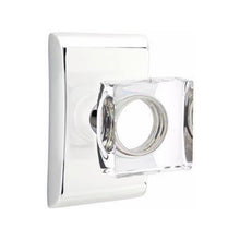 Load image into Gallery viewer, MODERN SQUARE GLASS (MSC) PRIVACY (BED/BATH) KNOB WITH 2-3/8" BACKSET AND 1/4" ROUND FACEPLATE AND STRIKEPLATE