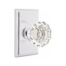 Load image into Gallery viewer, ASTORIA GLASS (AS) PRIVACY (BED/BATH) KNOB WITH 2-3/8" BACKSET AND 1/4" ROUND FACEPLATE AND STRIKEPLATE