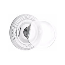 Load image into Gallery viewer, BRISTOL GLASS (BL) PRIVACY (BED/ BATH) KNOB WITH 2-3/8" BACKSET AND 1/4" ROUND FACEPLATE AND STRIKEPLATE WITH TRADITIONAL ROSETTE