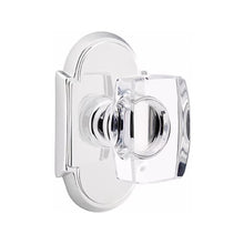 Load image into Gallery viewer, WINDSOR GLASS (WS) PRIVACY (BED/BATH) KNOB WITH 2-3/8" BACKSET AND 1/4" ROUND FACEPLATE AND STRIKEPLATE WITH TRADITIONAL ROSETTE