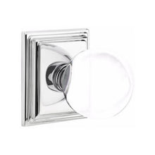 Load image into Gallery viewer, BRISTOL GLASS (BL) PRIVACY (BED/ BATH) KNOB WITH 2-3/8" BACKSET AND 1/4" ROUND FACEPLATE AND STRIKEPLATE WITH TRADITIONAL ROSETTE