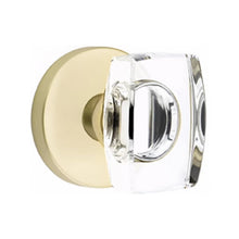 Load image into Gallery viewer, WINDSOR GLASS (WS) PRIVACY (BED/BATH) KNOB WITH 2-3/8" BACKSET AND 1/4" ROUND FACEPLATE AND STRIKEPLATE WITH MODERN ROSETTE