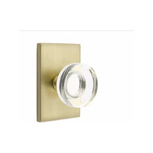 Load image into Gallery viewer, MODERN DISC GLASS (MDC) PRIVACY (BED/BATH) KNOB WITH 2-3/8" BACKSET AND 1/4" ROUND FACEPLATE AND STRIKEPLATE