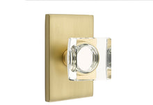 Load image into Gallery viewer, MODERN SQUARE GLASS (MSC) PASSAGE (HALL/CLOSET) KNOB WITH 2-3/8" BACKSET AND 1/4" ROUND FACEPLATE AND STRIKEPLATE