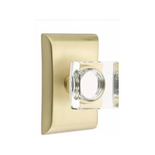 Load image into Gallery viewer, MODERN SQUARE GLASS (MSC) PRIVACY (BED/BATH) KNOB WITH 2-3/8" BACKSET AND 1/4" ROUND FACEPLATE AND STRIKEPLATE