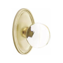 Load image into Gallery viewer, BRISTOL GLASS (BL) PRIVACY (BED/ BATH) KNOB WITH 2-3/8" BACKSET AND 1/4" ROUND FACEPLATE AND STRIKEPLATE WITH TRADITIONAL ROSETTE