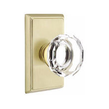 Load image into Gallery viewer, LOWELL GLASS (LW) PRIVACY (BED/BATH) KNOB WITH 2-3/8" BACKSET AND 1/4" ROUND FACEPLATE AND STRIKEPLATE