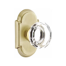 Load image into Gallery viewer, LOWELL GLASS (LW) PRIVACY (BED/BATH) KNOB WITH 2-3/8" BACKSET AND 1/4" ROUND FACEPLATE AND STRIKEPLATE