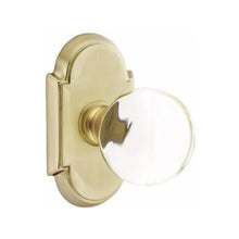 Load image into Gallery viewer, BRISTOL GLASS (BL) PRIVACY (BED/ BATH) KNOB WITH 2-3/8" BACKSET AND 1/4" ROUND FACEPLATE AND STRIKEPLATE WITH TRADITIONAL ROSETTE