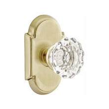 Load image into Gallery viewer, ASTORIA GLASS (AS) PRIVACY (BED/BATH) KNOB WITH 2-3/8" BACKSET AND 1/4" ROUND FACEPLATE AND STRIKEPLATE