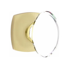 Load image into Gallery viewer, HAMPTON GLASS (HT) PRIVACY (BED/BATH) KNOB WITH 2-3/8" BACKSET AND 1/4" ROUND FACEPLATE AND STRIKEPLATE WITH MODERN ROSETTE