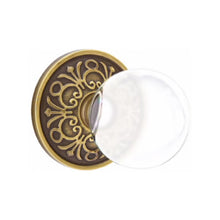 Load image into Gallery viewer, BRISTOL GLASS (BL) PRIVACY (BED/ BATH) KNOB WITH 2-3/8" BACKSET AND 1/4" ROUND FACEPLATE AND STRIKEPLATE WITH TRADITIONAL ROSETTE