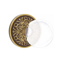 Load image into Gallery viewer, BRISTOL GLASS (BL) PASSAGE (HALL/CLOSET) KNOB WITH 2-3/8" BACKSET AND 1/4" ROUND FACEPLATE AND STRIKEPLATE WITH TRADITIONAL ROSETTE