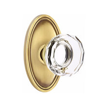 Load image into Gallery viewer, LOWELL GLASS (LW) PRIVACY (BED/BATH) KNOB WITH 2-3/8" BACKSET AND 1/4" ROUND FACEPLATE AND STRIKEPLATE