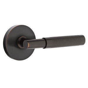 T-BAR KNURLED (TA.KN) PRIVACY (BED/BATH) LEVER WITH 2-3/8" BACKSET AND 1/4" ROUND FACEPLATE AND STRIKEPLATE