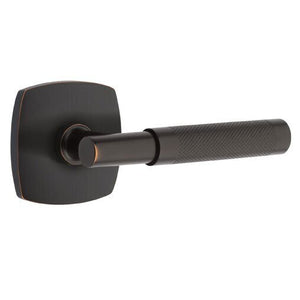 T-BAR KNURLED (TA.KN) PRIVACY (BED/BATH) LEVER WITH 2-3/8" BACKSET AND 1/4" ROUND FACEPLATE AND STRIKEPLATE