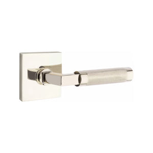 L-SQUARE KNURLED (LS.KN) PRIVACY (BED/BATH) LEVER WITH 2-3/8" BACKSET AND 1/4" ROUND FACEPLATE AND STRIKEPLATE