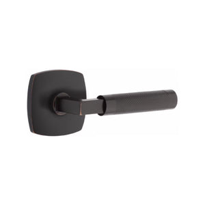 L-SQUARE KNURLED (LS.KN) PRIVACY (BED/BATH) LEVER WITH 2-3/8" BACKSET AND 1/4" ROUND FACEPLATE AND STRIKEPLATE