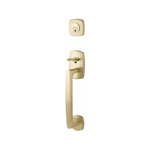 URBAN MODERN SECTIONAL SATIN BRASS (US4) HANDLESET DUMMY [4705] W/ 2-3/8" BACKSET AND 1/4" ROUND FACEPLATE AND STRIKEPLATE W/ INTERIOR LEVER