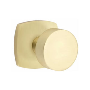 URBAN MODERN SECTIONAL SATIN BRASS (US4) HANDLESET DUMMY [4705] W/ 2-3/8" BACKSET AND 1/4" ROUND FACEPLATE AND STRIKEPLATE W/ INTERIOR KNOB