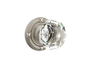 DIAMOND GLASS (CK) PASSAGE (HALL/CLOSET) KNOB WITH 2-3/8" BACKSET AND 1/4" ROUND FACEPLATE AND STRIKEPLATE