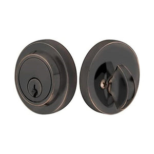 MODERN DEADBOLT WITH 2-3/8" BACKSET AND 1/4" ROUND FACEPLATE AND STRIKEPLATE