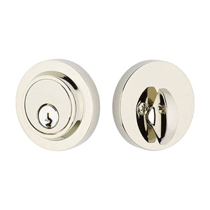 MODERN DEADBOLT WITH 2-3/8" BACKSET AND 1/4" ROUND FACEPLATE AND STRIKEPLATE