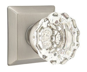 ASTORIA GLASS (AS) PASSAGE (HALL/CLOSET) KNOB WITH 2-3/8" BACKSET AND 1/4" ROUND FACEPLATE AND STRIKEPLATE