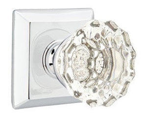 ASTORIA GLASS (AS) PRIVACY (BED/BATH) KNOB WITH 2-3/8" BACKSET AND 1/4" ROUND FACEPLATE AND STRIKEPLATE