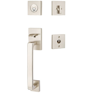 BADEN SATIN NICKEL (US15) HANDLESET SINGLE-CYLINDER [4820] W/ 2-3/8" BACKSET AND 1/4" ROUND FACEPLATE AND STRIKEPLATE W/ INTERIOR LEVER