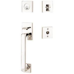 BADEN POLISHED NICKEL (US14) HANDLESET SINGLE-CYLINDER [4820] W/ 2-3/8" BACKSET AND 1/4" ROUND FACEPLATE AND STRIKEPLATE W/ INTERIOR LEVER