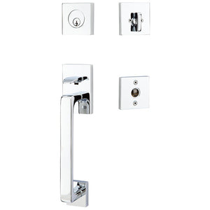 BADEN POLISHED CHROME (US26) HANDLESET SINGLE-CYLINDER [4820] W/ 2-3/8" BACKSET AND 1/4" ROUND FACEPLATE AND STRIKEPLATE W/ INTERIOR LEVER