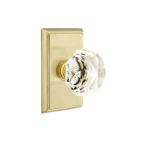 DIAMOND GLASS (CK) PASSAGE (HALL/CLOSET) KNOB WITH 2-3/8" BACKSET AND 1/4" ROUND FACEPLATE AND STRIKEPLATE
