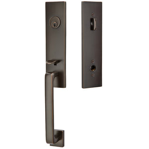 DAVOS OIL RUBBED BRONZE (US10B) HANDLESET SINGLE-CYLINDER [4818] W/ 2-3/8" BACKSET AND 1/4" ROUND FACEPLATE AND STRIKEPLATE W/ INTERIOR KNOB