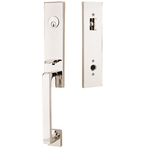 DAVOS POLISHED NICKEL (US14) HANDLESET SINGLE-CYLINDER [4818] W/ 2-3/8" BACKSET AND 1/4" ROUND FACEPLATE AND STRIKEPLATE W/ INTERIOR KNOB