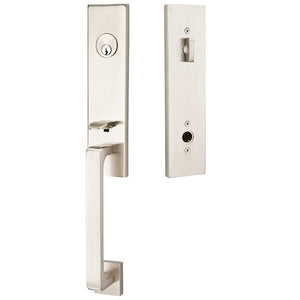 DAVOS SATIN NICKEL (US15) HANDLESET SINGLE-CYLINDER [4818] W/ 2-3/8" BACKSET AND 1/4" ROUND FACEPLATE AND STRIKEPLATE W/ INTERIOR KNOB