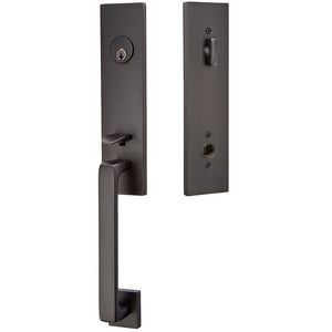 DAVOS FLAT BLACK (US19) HANDLESET SINGLE-CYLINDER [4818] W/ 2-3/8" BACKSET AND 1/4" ROUND FACEPLATE AND STRIKEPLATE W/ INTERIOR LEVER