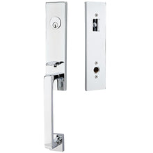 Load image into Gallery viewer, DAVOS POLISHED CHROME (US26) HANDLESET SINGLE-CYLINDER [4818] W/ 2-3/8&quot; BACKSET AND 1/4&quot; ROUND FACEPLATE AND STRIKEPLATE W/ INTERIOR LEVER
