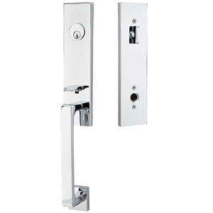 DAVOS POLISHED CHROME (US26) HANDLESET SINGLE-CYLINDER [4818] W/ 2-3/8" BACKSET AND 1/4" ROUND FACEPLATE AND STRIKEPLATE W/ INTERIOR LEVER