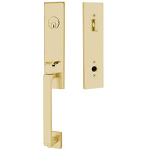 Load image into Gallery viewer, DAVOS SATIN BRASS (US4) HANDLESET SINGLE-CYLINDER [4818] W/ 2-3/8&quot; BACKSET AND 1/4&quot; ROUND FACEPLATE AND STRIKEPLATE W/ INTERIOR KNOB
