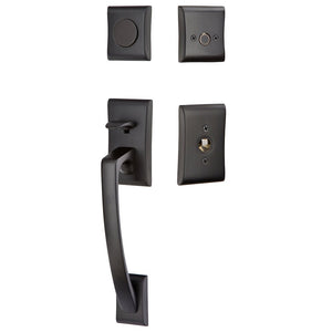 ARES FLAT BLACK (US19) HANDLESET DUMMY [4807] W/ 2-3/8" BACKSET AND 1/4" ROUND FACEPLATE AND STRIKEPLATE W/ INTERIOR LEVER